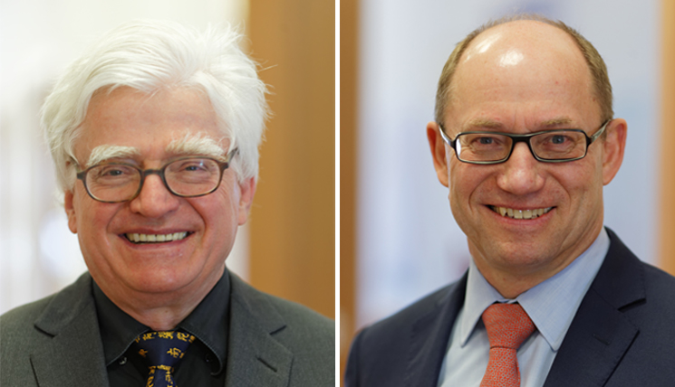 Bisheriger EUROIMMUN-Vorstandsvorsitzender Prof. Dr. Winfried Stöcker und sein Nachfolger Dr. Wolfgang Schlumberger